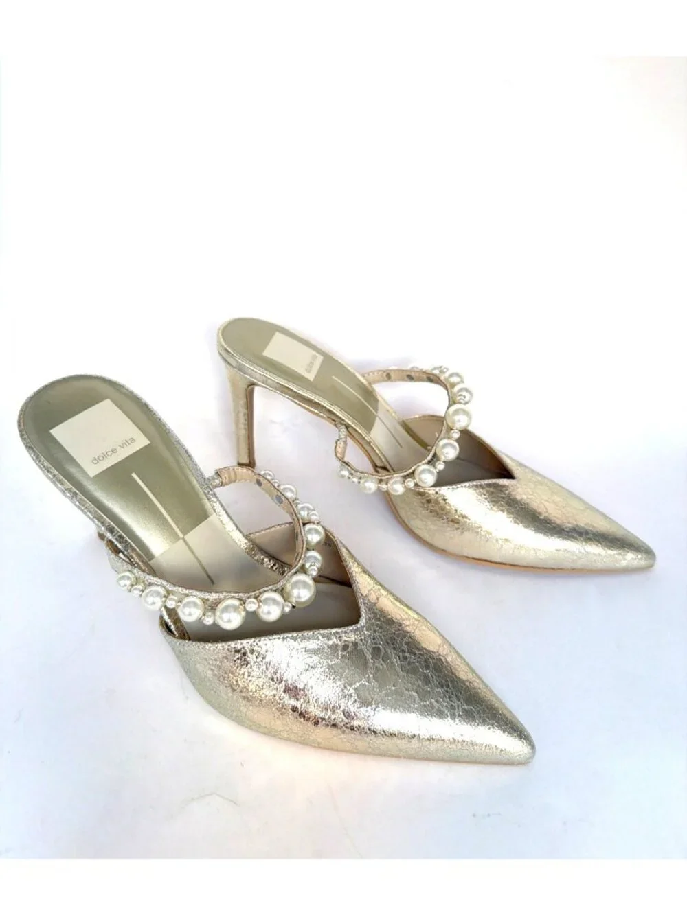 Dolce Vita Kanika Pointed Toe Pumps Vintage Gold Pearls Womens Size 7.5